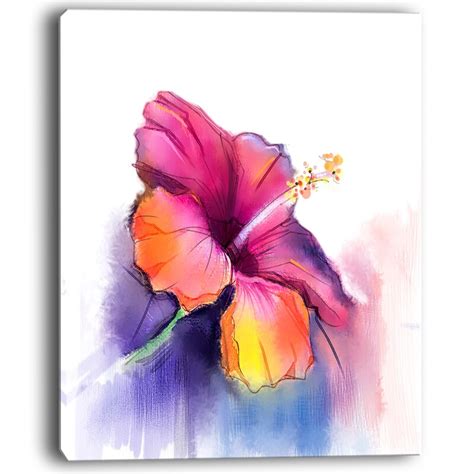 Designart Red Yellow Hibiscus Flower In Blue Large Flower