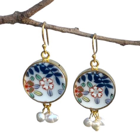 Antique Japanese Porcelain Earrings Repurposed China Jewelry Etsy Uk