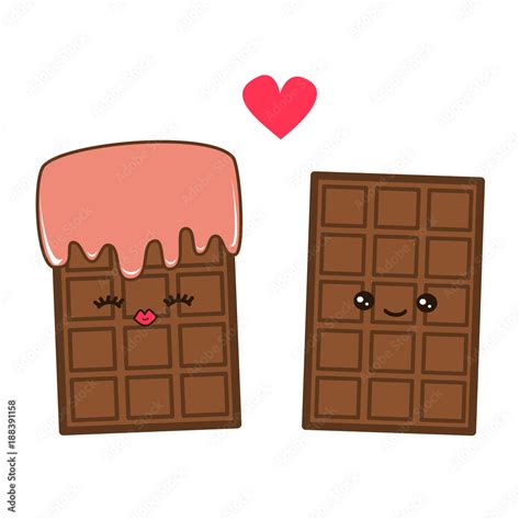 Two Cute Chocolate Bar Character In Love Cartoon Vector Illustration