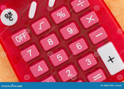 Closeup Of A Red Buttons Calculator Stock Photo Image Of Desk