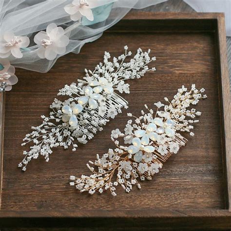 jonnafe gold silver floral comb for bride tiny beaded wedding hair jewelry accessories hand