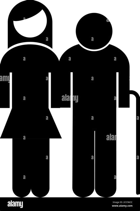 Old Grandfather With Daughter Avatar Silhouette Style Icon Vector