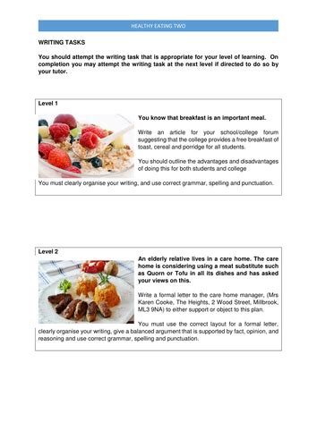 Healthy Eating Two Writing Tasks Teaching Resources