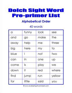 1500 x 1470 jpeg 226 кб. Pre-primer Dolch Word List - Alphabetical Order | A Wellspring