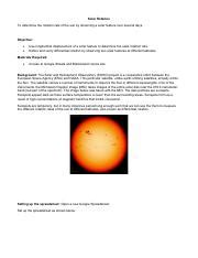 Lab Solar Rotation Pdf Solar Rotation To Determine The Rotation Rate Of The Sun By Observing