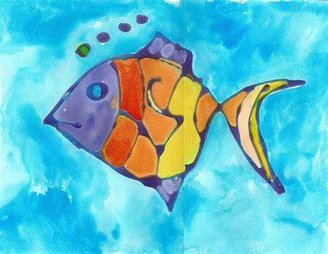 Tropical Fish Watercolor With Blue Glue Resist Driftwood Art