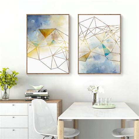 Geometric Lines Abstract Wall Art Nordic Style Blue Green Gold Fine Art