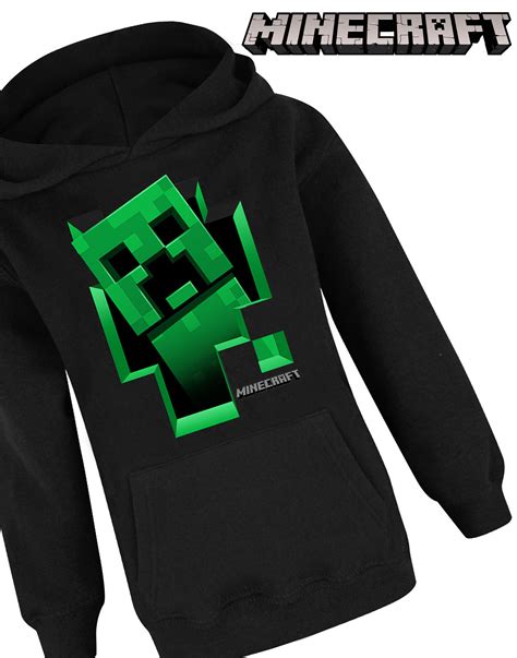Minecraft Hoodie Boys Kids Gamer Black Creeper Inside Hooded Jumper Ebay