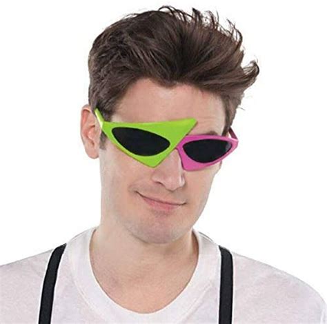 Asymmetric 80s Sunglasses Costume Glasses Roy Purdy Awesome Neon Green Hot Pink 748827668033 Ebay