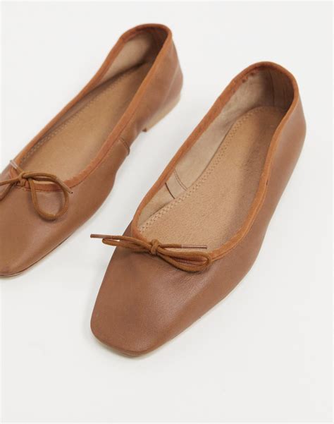 Asos Design Layer Leather Bow Ballet Flats