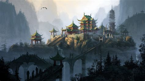 Wallpaper Temple Landscape Asian Architecture Anime