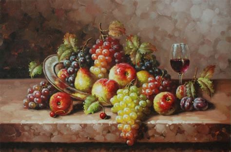 Free Shipping Grapes Oil Painting Still Life Fruit Red Wine Canvas