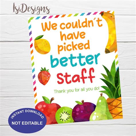 Teacher And Staff Appreciation Sign Instant Download Fruit Etsy