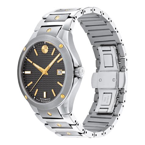 Movado | Movado SE Automatic stainless steel watch with grey dial and yellow gold accents ...