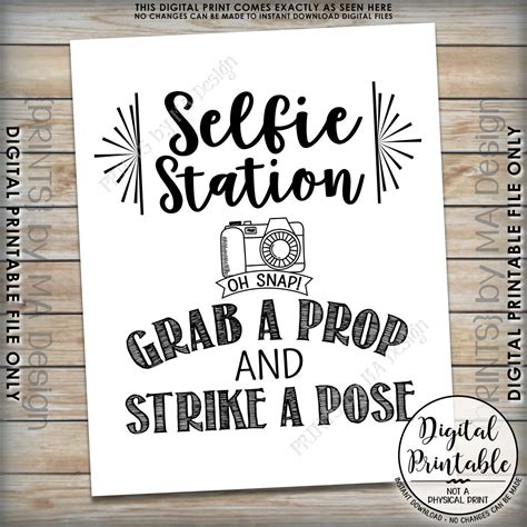 Selfie Station Sign Grab A Prop And Strike A Pose Selfie Sign Wedding