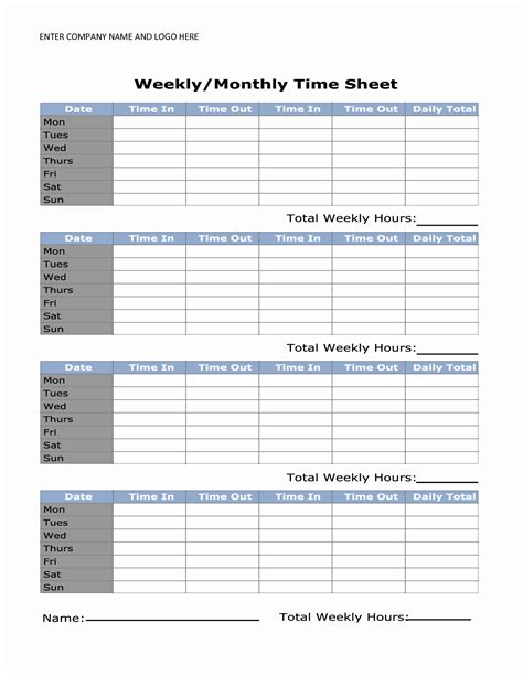 Bi Weekly Time Sheets Printable