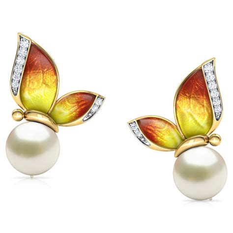 Buy Perched Orange Butterfly Pearl Stud Earrings Online Caratlane