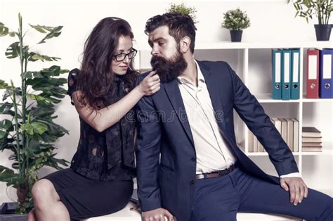 Seductive Colleague Flirting With Boss Man And Woman Business Colleagues Office Flirt Career