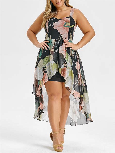 Plus Size High Low Floral Overlay Maxi Bodycon Dress