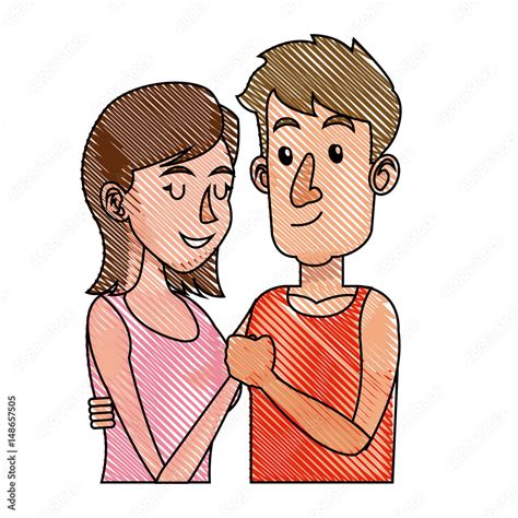 Drawing Embracing Couple Relationship Together Vector Illustration Stock Vector Adobe Stock