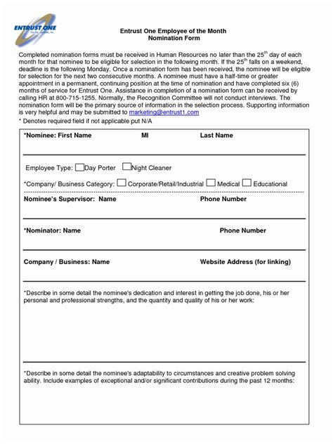 Most businesses use the employee of the year certificates to reward workers who have done a good job. Employee Of the Month Nomination form Template Lovely Best ...