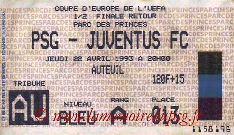 Juventus Psg Billets - PSG - Juventus Turin 0-1, 22/04/93, Coupe de l'UEFA 92-93 - Histoire du