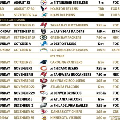 The remainder of the nfl preseason schedule will be announced in april 2021. New Orleans Saints 2020-2021 NFL Season Regular Season ...