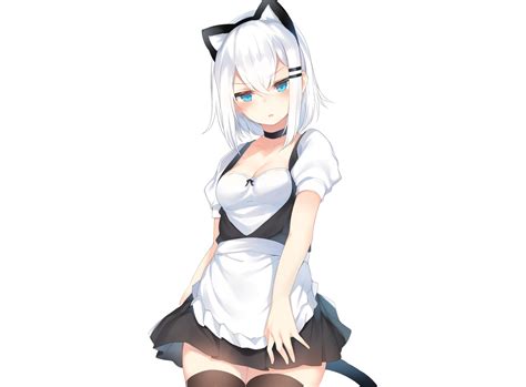 Aliasing Animal Ears Apron Aqua Eyes Blush Breasts Catgirl Choker