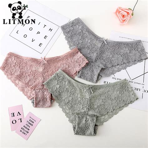 Litmon Sexy Panties Women Lace Solid Briefs Cute Lingerie Underwear Cotton Low Waist Fashion