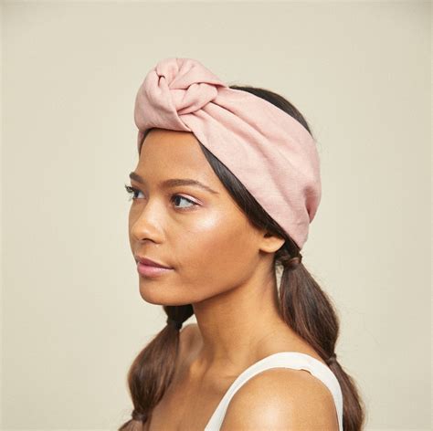 Linen Top Knot Headband Pink Knotted Headband Linen Turban Etsy In