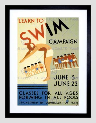 Health Learn To Swim Usa Vintage Advert Retro Wall Framed Art Print