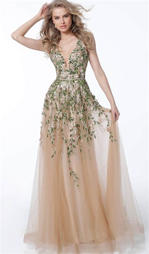 Jovani 60800 Floral Embroidered Crisscross Strapped Gown Couture