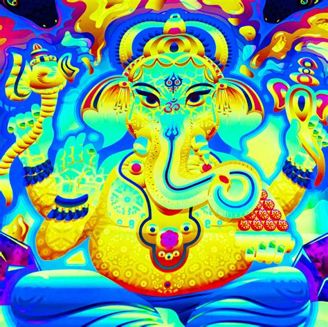 Trippy Tapestry Lord Ganesha Psychedelic Fluorescent Etsy