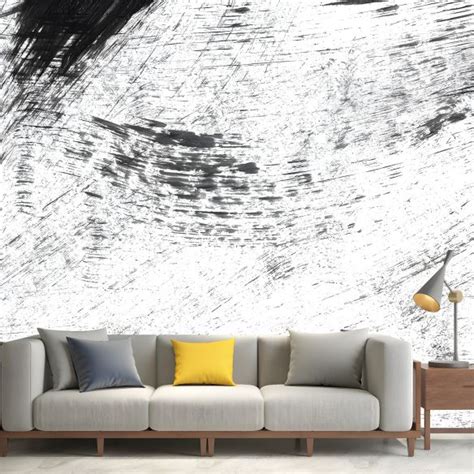 Giant Contemporary Wall Mural Black Brush Stroke Pattern Wall Decor