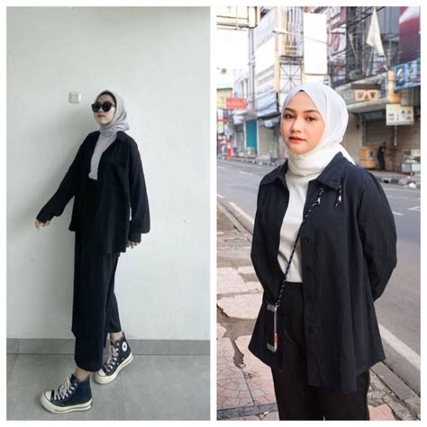 Ootd Kemeja Hitam Hijab Bikin Tampilan Makin Stylish Radartegal Id