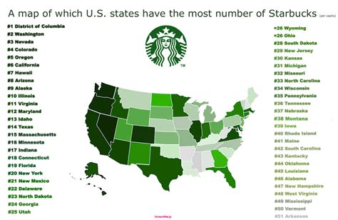 Which Us States Have The Most Number Of Starbucks Per Capita