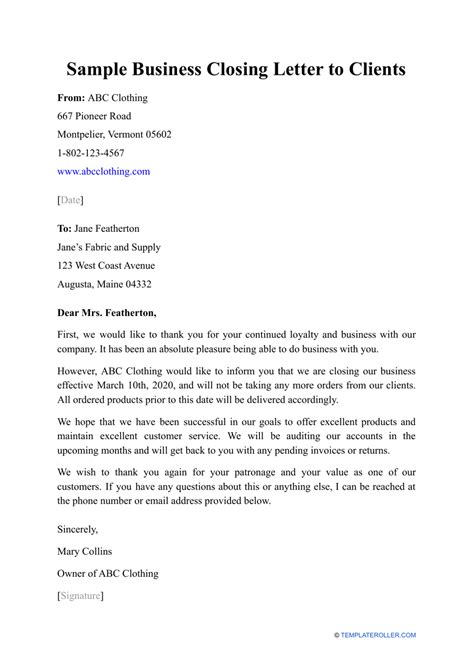 Sample Business Closing Letter To Clients Fill Out Sign Online And