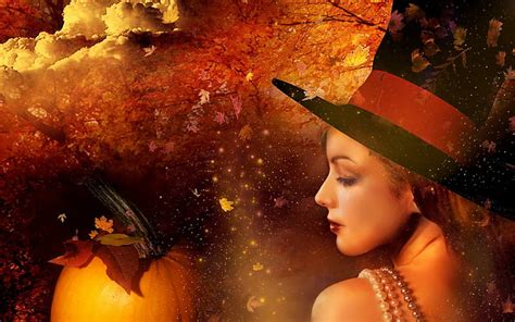 Hd Wallpaper The Magic Of Autumn Necklace Lady Woman Halloween Fall Witch Wallpaper Flare