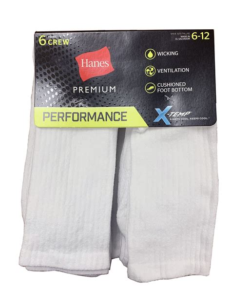 Hanes Performance Cushioned Crew Socks 5 Pair Mens Size 6 12 White X