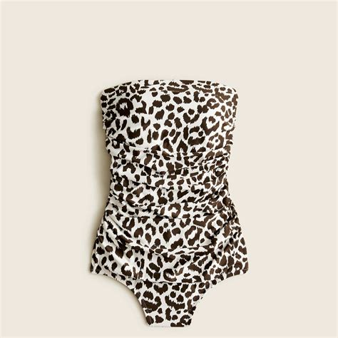J Crew Ruched Bandeau One Piece Swimsuit In Leopard Print For Women