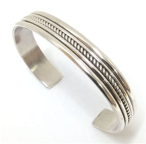 Sterling Silver Five Row Native American Navajo Indian Cuff Bracelet