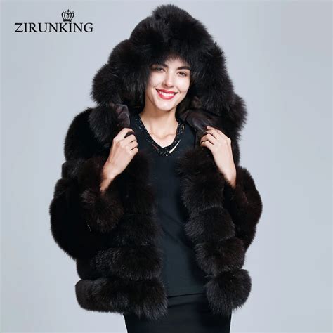 buy zirunking women hooded real fur coats female thick winter fur jacket