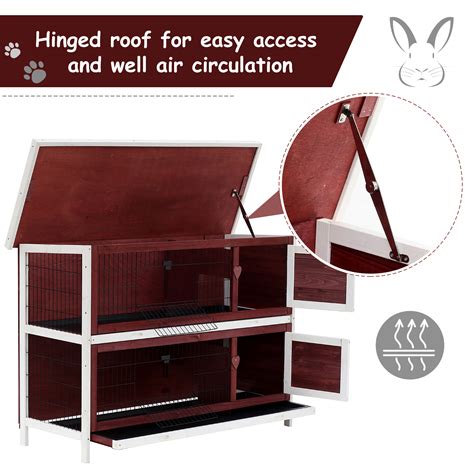Pawhut Two Tier Rabbit Hutch Large Elevated Wooden Bunny Cage W