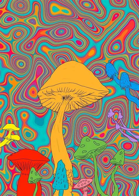 Psychedelic Mushrooms Art Collage Wall Hippie Painting Psychedelic