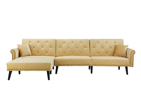 Mid Century Modern Velvet Sleeper Futon Sofa Living Room L Shape Couch