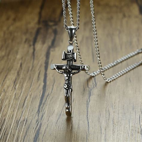 Men Stainless Steel Large Jesus Christ Crucifix Cross Pendant Necklace