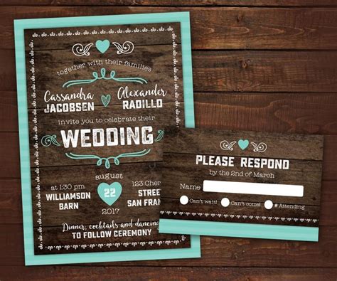 10 Country Rustic Wedding Invitations With Rsvp Barn Wedding Wood