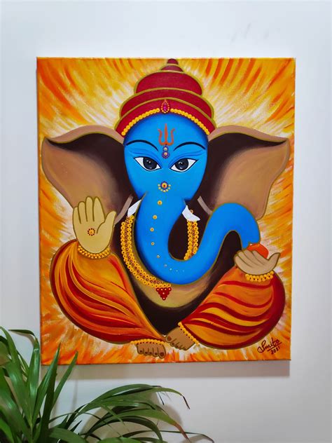 Lord Ganesha Canvas Painting For Wall Decor Etsy