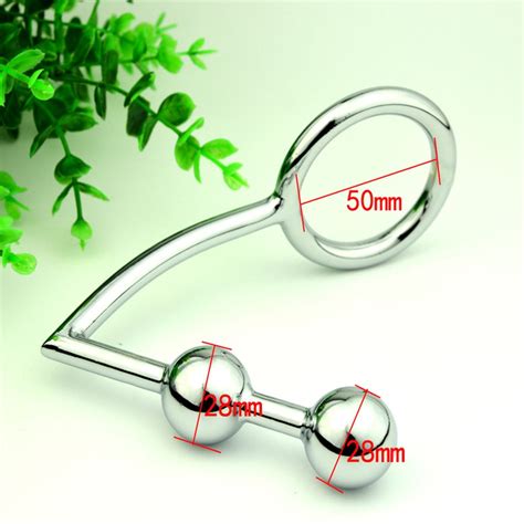 Two Ball Metal Anus Beads Anal Hook With 50mm Penis Ring Erotic Toys