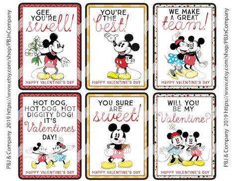Mickey Mouse Valentines Day Cards Digital File Diy Etsy